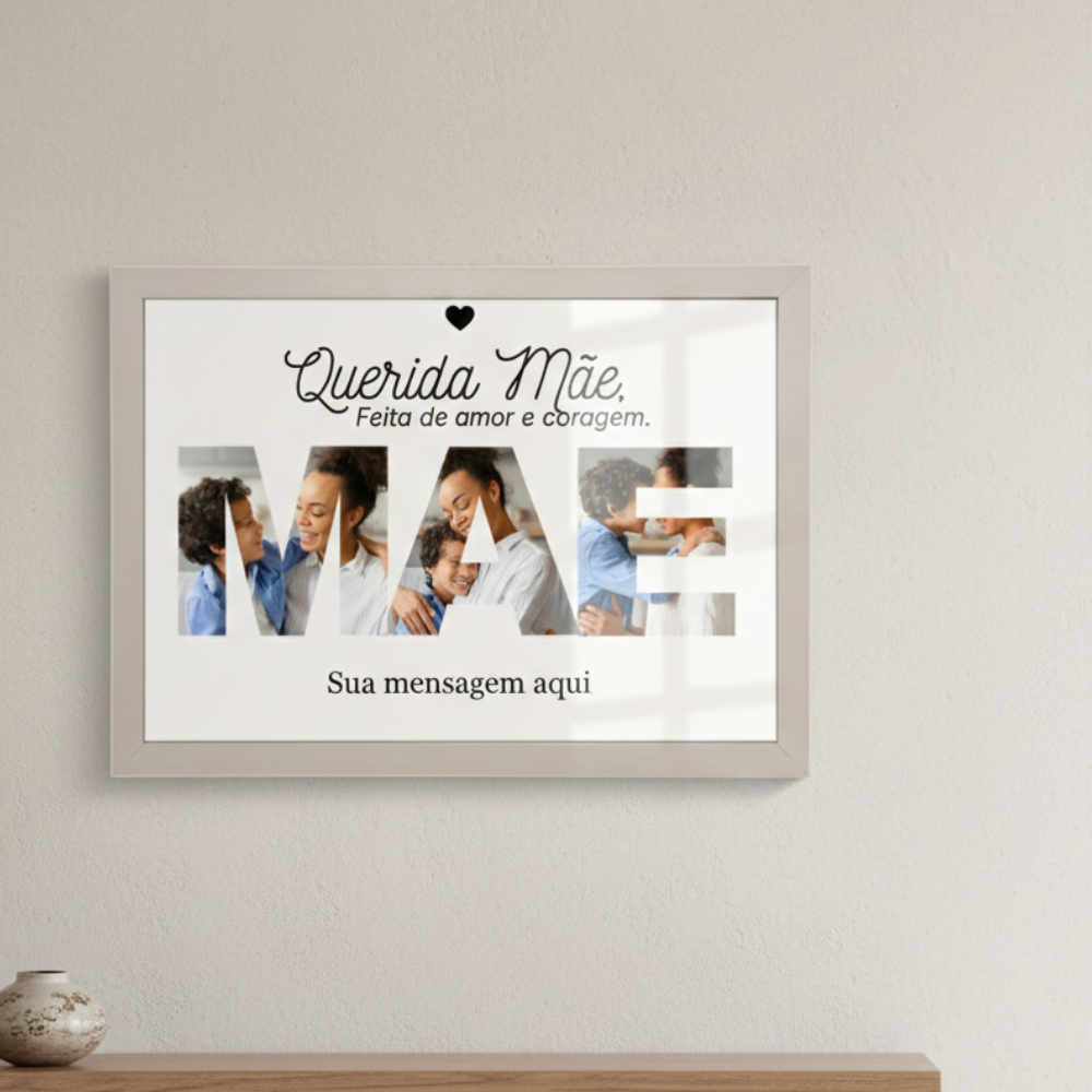 Quadro MÃE Personalizado com Foto 21x29,7 cm | Com Vidro | Preto, Branco ou Prata