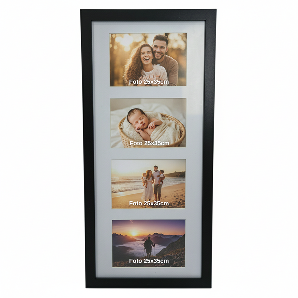 Porta Retrato 25X53cm Vertical 4 Fotos Personalizado c/ Paspatur - Branco/ Preto