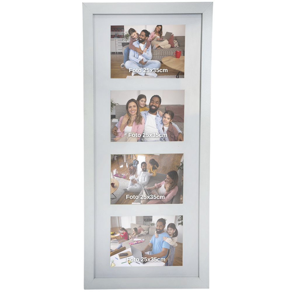 Porta Retrato 25X53cm Vertical 4 Fotos Personalizado c/ Paspatur - Branco/ Preto