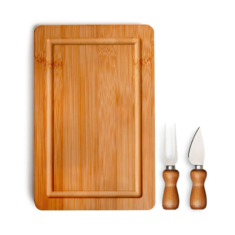 Conjunto para Queijo Presente em Bambu e Inox | 3 Peças