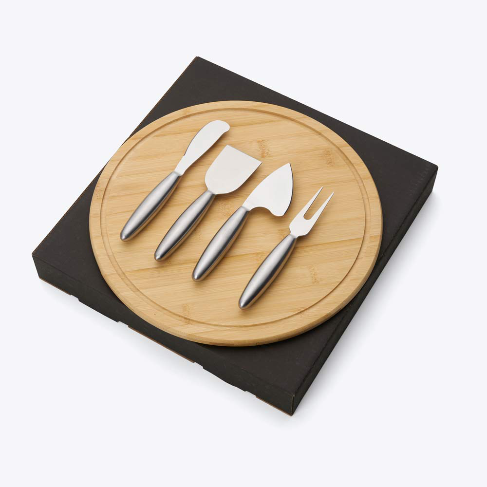Conjunto para Queijo Presente em Bambu e Inox | 5 Peças