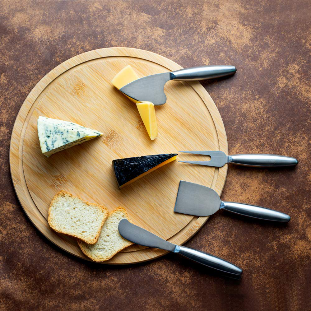 CONJUNTO PARA QUEIJO EM BAMBU / INOX - 5 PCS