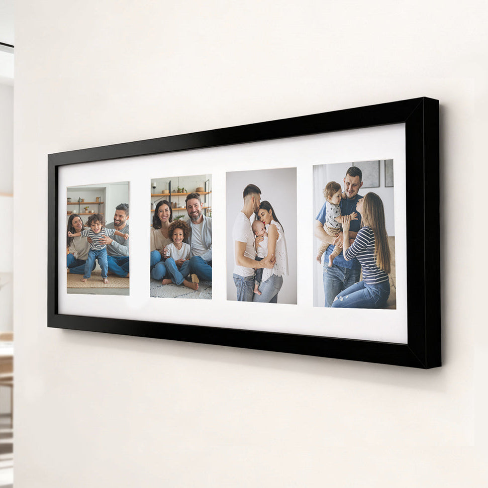 Porta Retrato 25X53cm Vertical 4 Fotos Personalizado c/ Paspatur - Branco/ Preto - HORIZONTAL