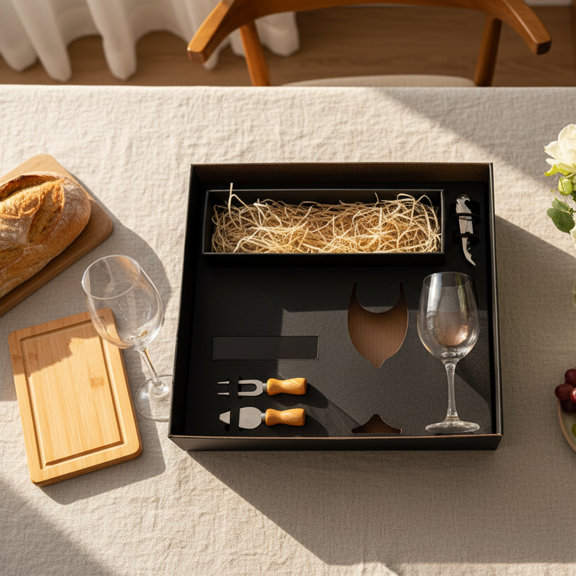 Kit Queijo e Vinho Presente | 6 Peças em Bambu e Inox