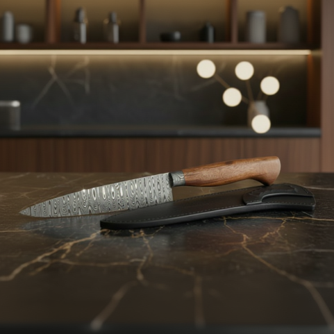 Faca Artesanal em Aço Damasco Forjada e Personalizada