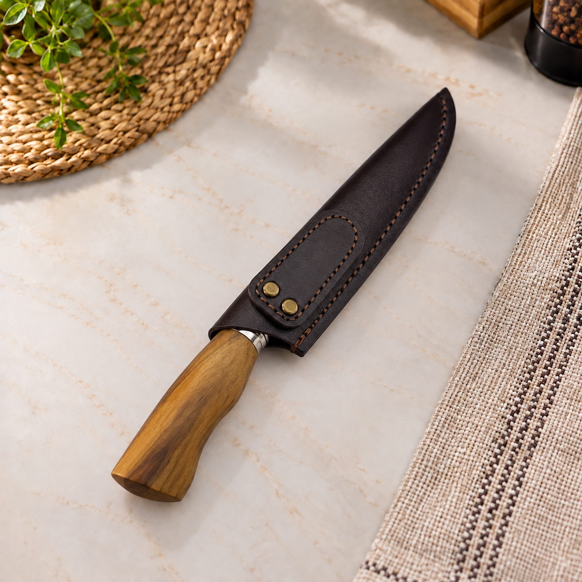 Faca para Churrasco Personalizada Inox Artesanal Cabo Madeira 7″ c/ Bainha