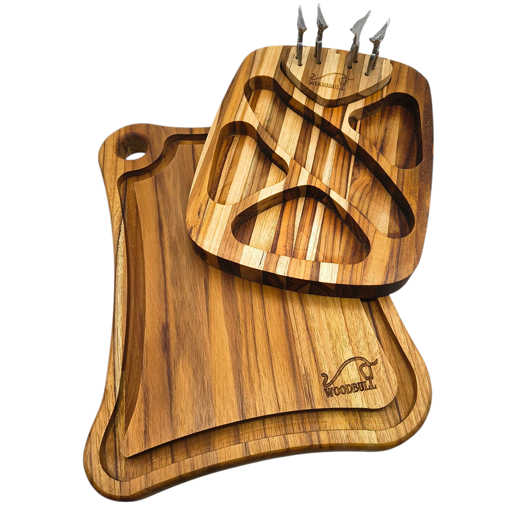 Kit com Tábua de Corte + Petisqueira  c/ 4 Garfos p/ Petiscos