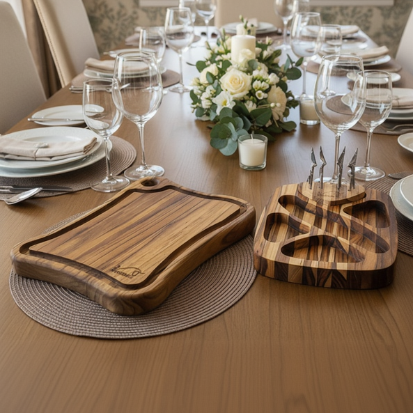 Kit com Tábua de Corte e Petisqueira com 4 Garfos para Petiscos