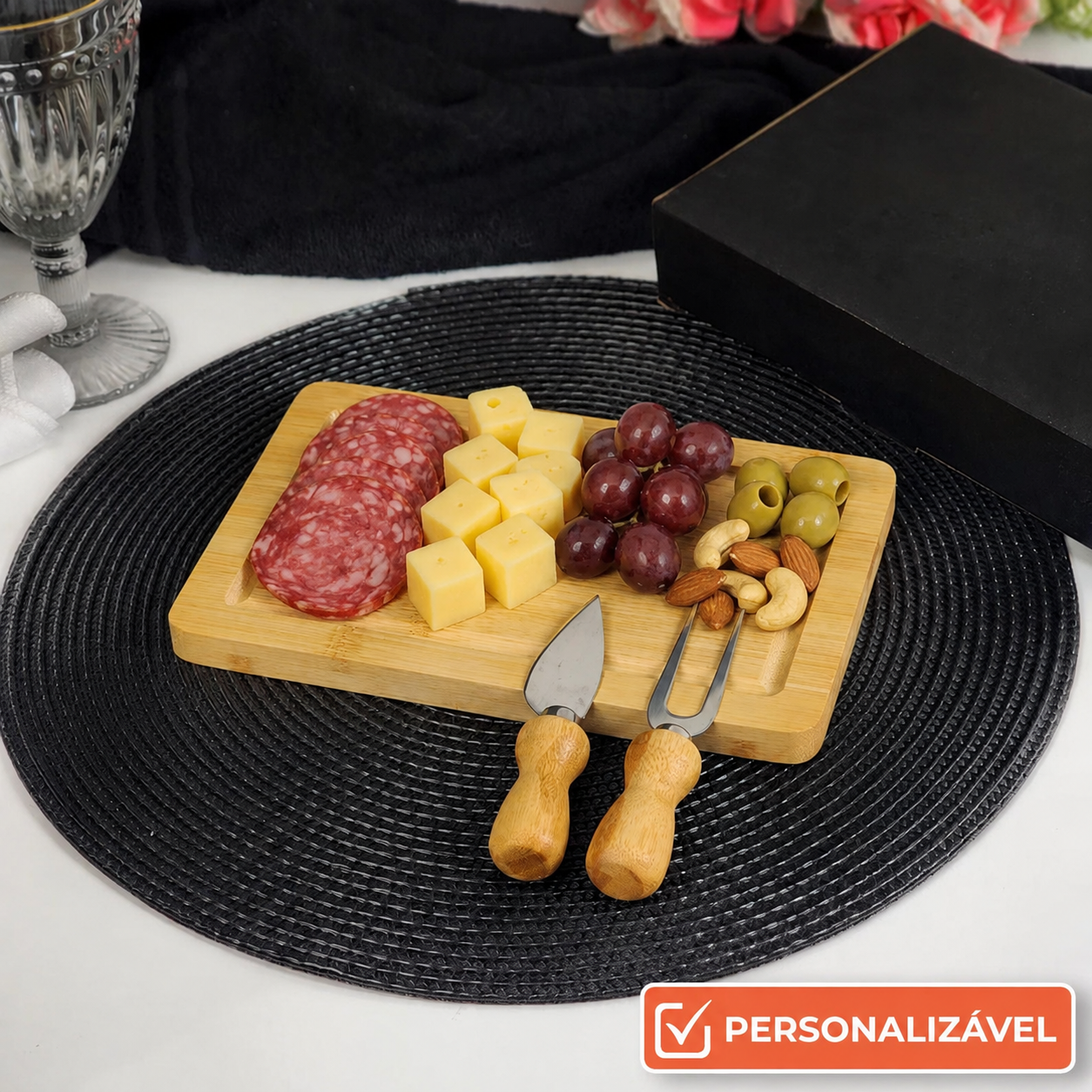 Conjunto para Queijo Presente em Bambu e Inox | 3 Peças