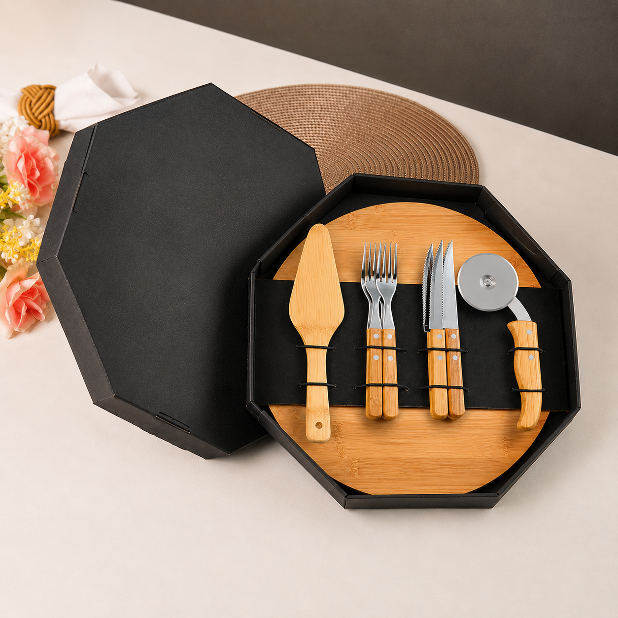 Conjunto para Pizza em Bambu 35 cm com 11 Peças