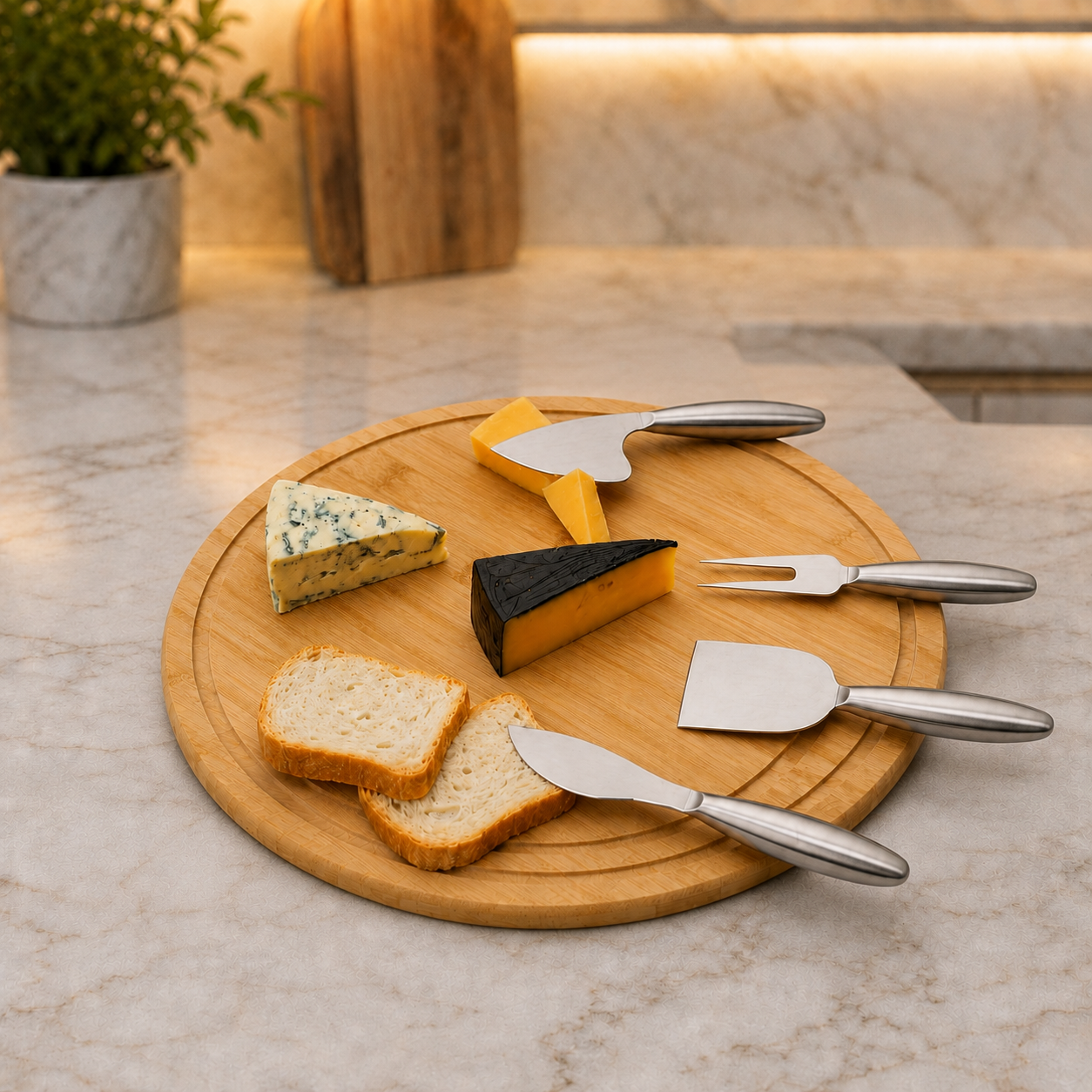 Conjunto para Queijo Presente em Bambu e Inox | 5 Peças