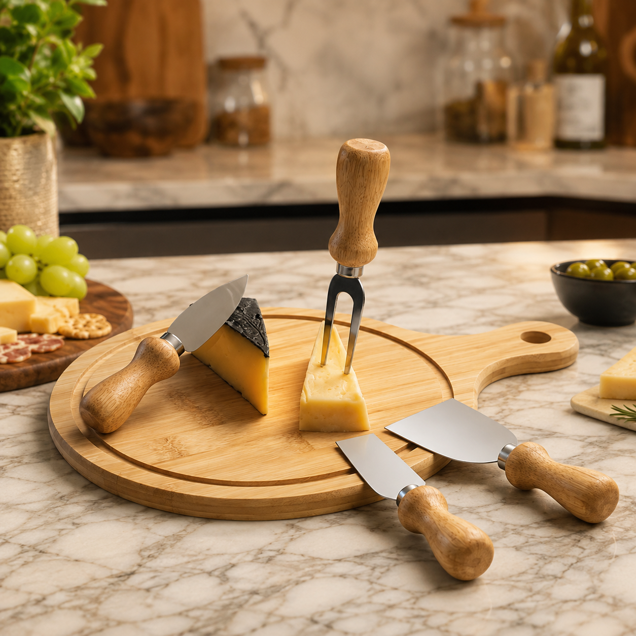 Kit Queijo Presente em Bambu, Madeira e Inox | 5 Peças