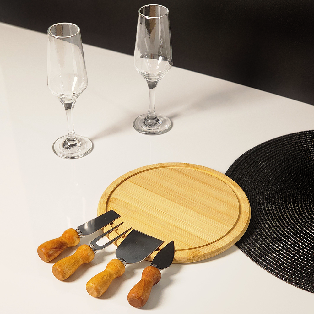 KIT QUEIJO E CHAMPAGNE C/ ESPACO P/ GARRAFA - 7 PCS - NAO ACOMPANHA GARRAFA