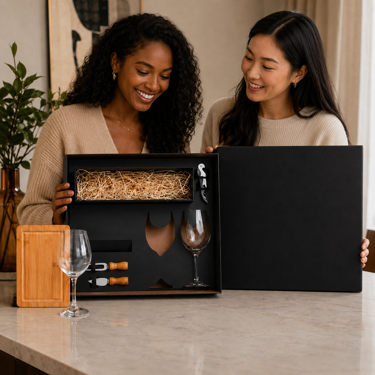 Kit Queijo e Vinho Presente | 6 Peças em Bambu e Inox