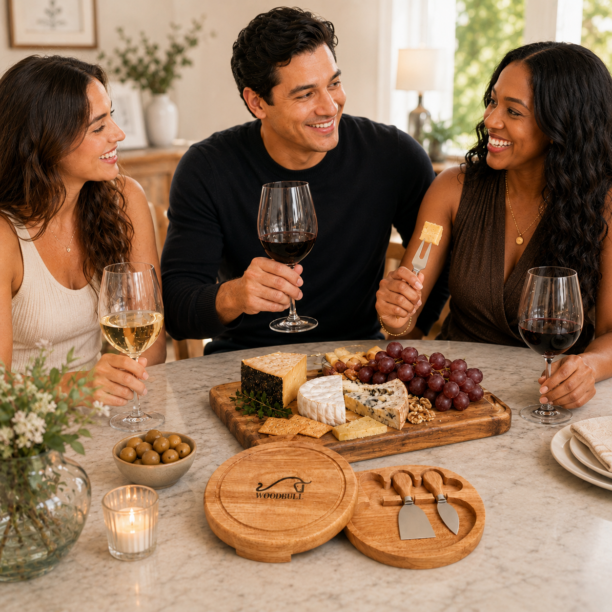 Kit Queijo 3 Peças | Suporte em Madeira e Aço Inox para Degustação