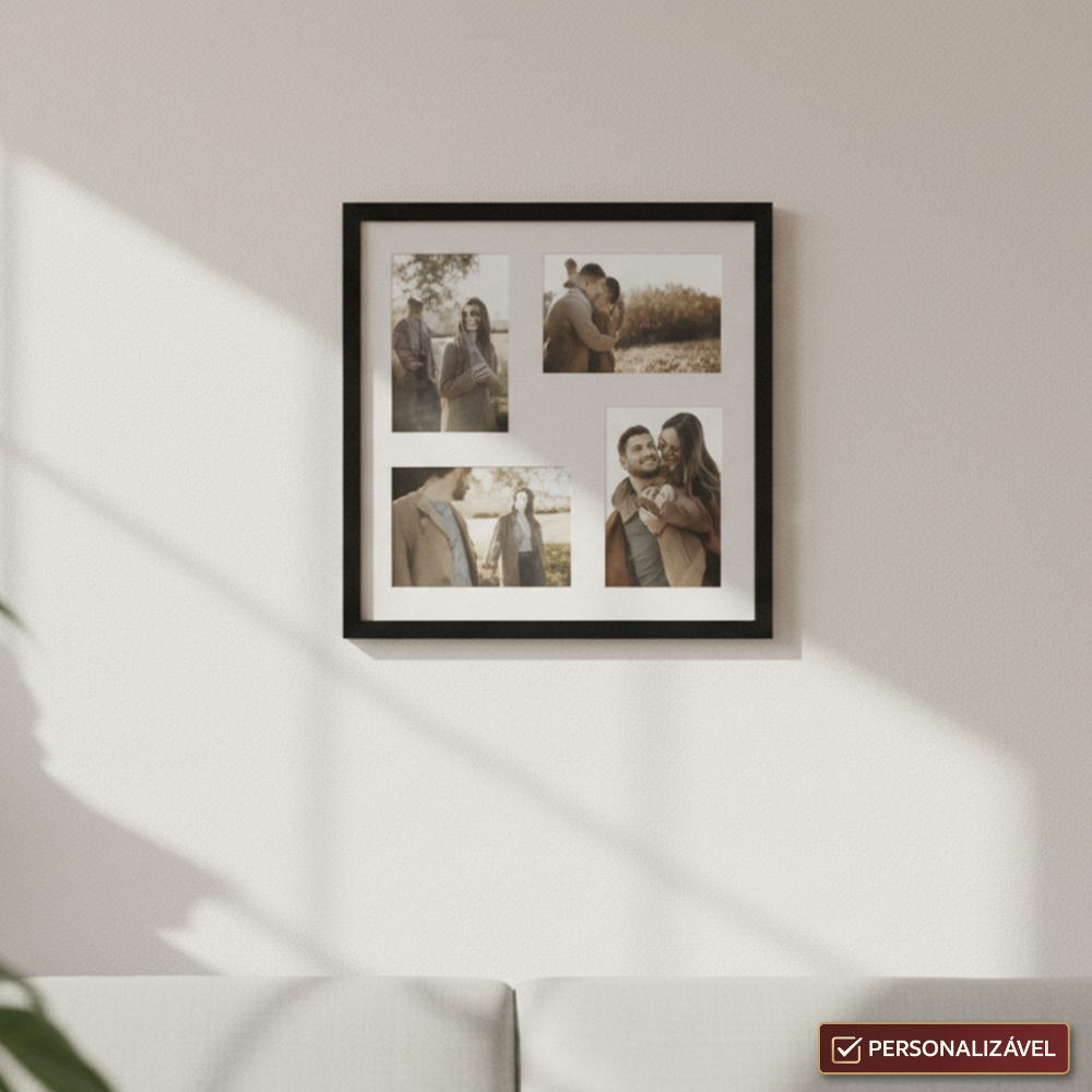 Porta-Retrato Personalizado 4 Fotos 37x37 cm | Paspatur | Branco ou Preto