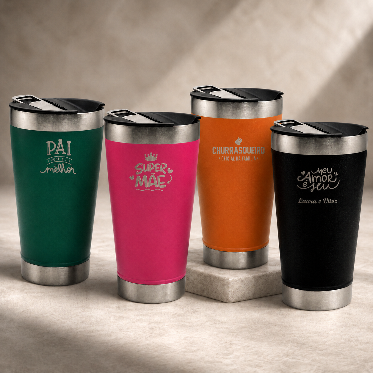 Copo Térmico em Aço Inox 473ml com Tampa Vedada para Bebidas Quentes e Geladas