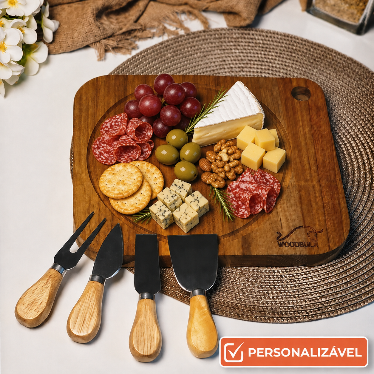 Kit para Queijos e Petiscos com Tábua | Ideal para Presentear