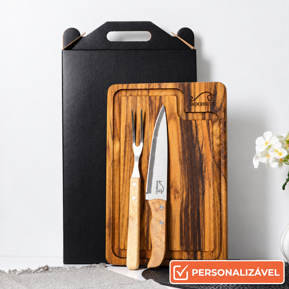 Kit para Churrasco em Madeira Teca com 3 Peças | Presente Gourmet