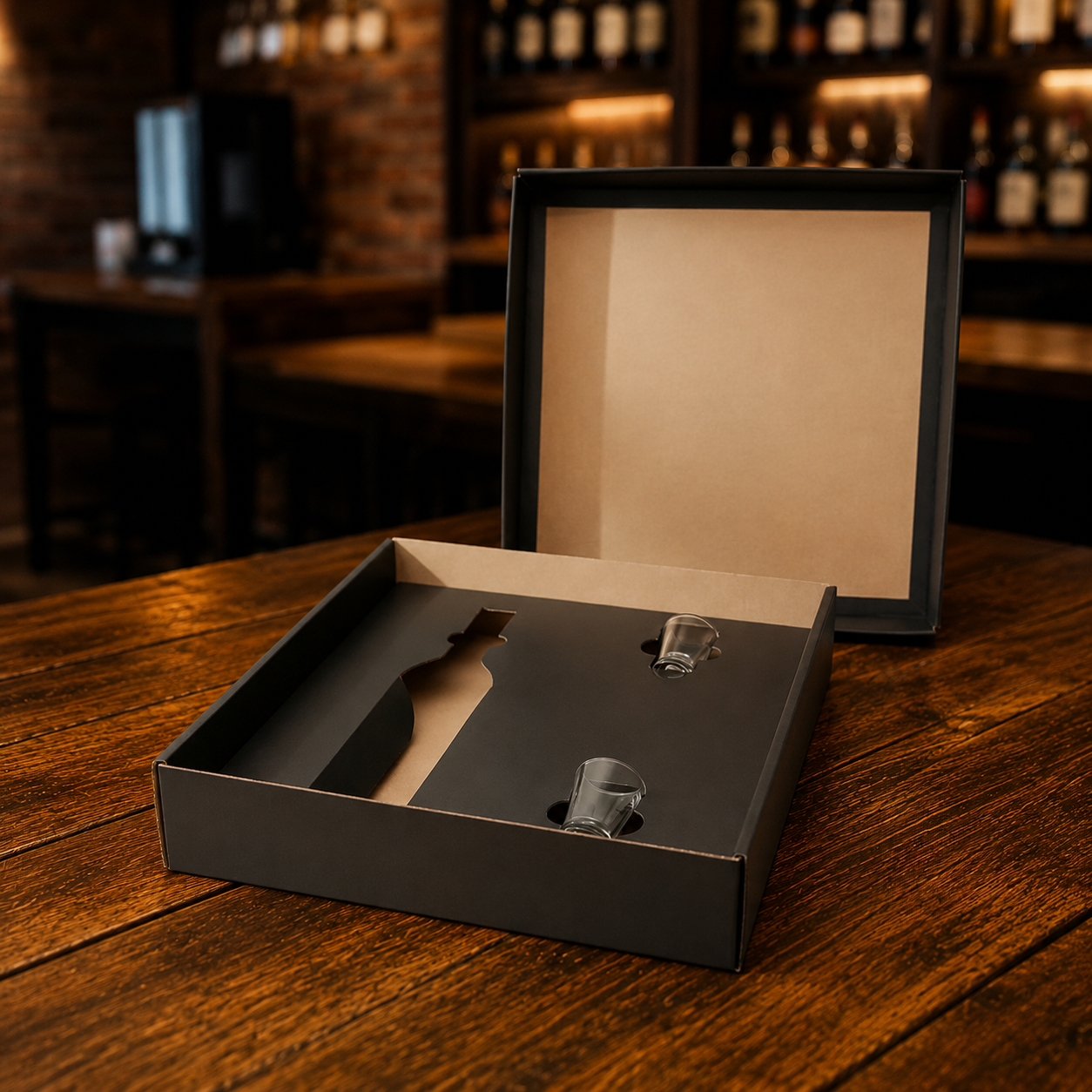 Kit Bar Luxo – Caixa Preta para Destilados com 2 Copos