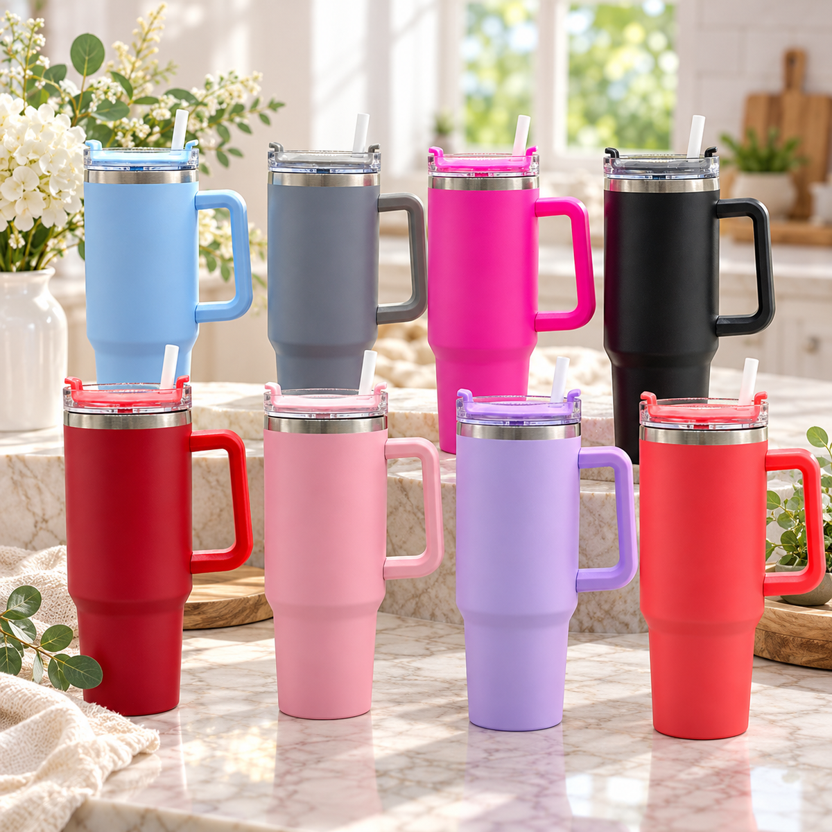 Copo Térmico Inox 1200ml com Alça, Tampa e Canudo | Bebidas Quentes e Frias