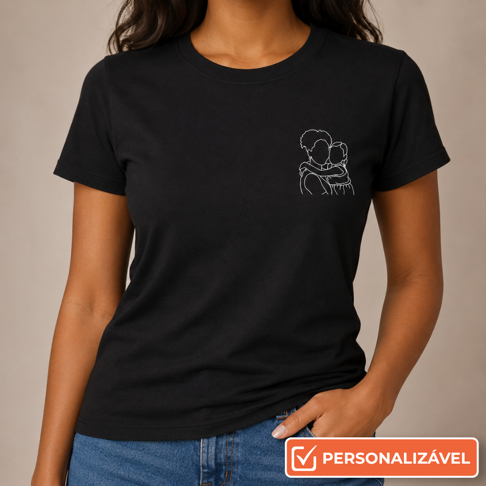 Camiseta Personalizada com Foto em Desenho Fine Line (IA)