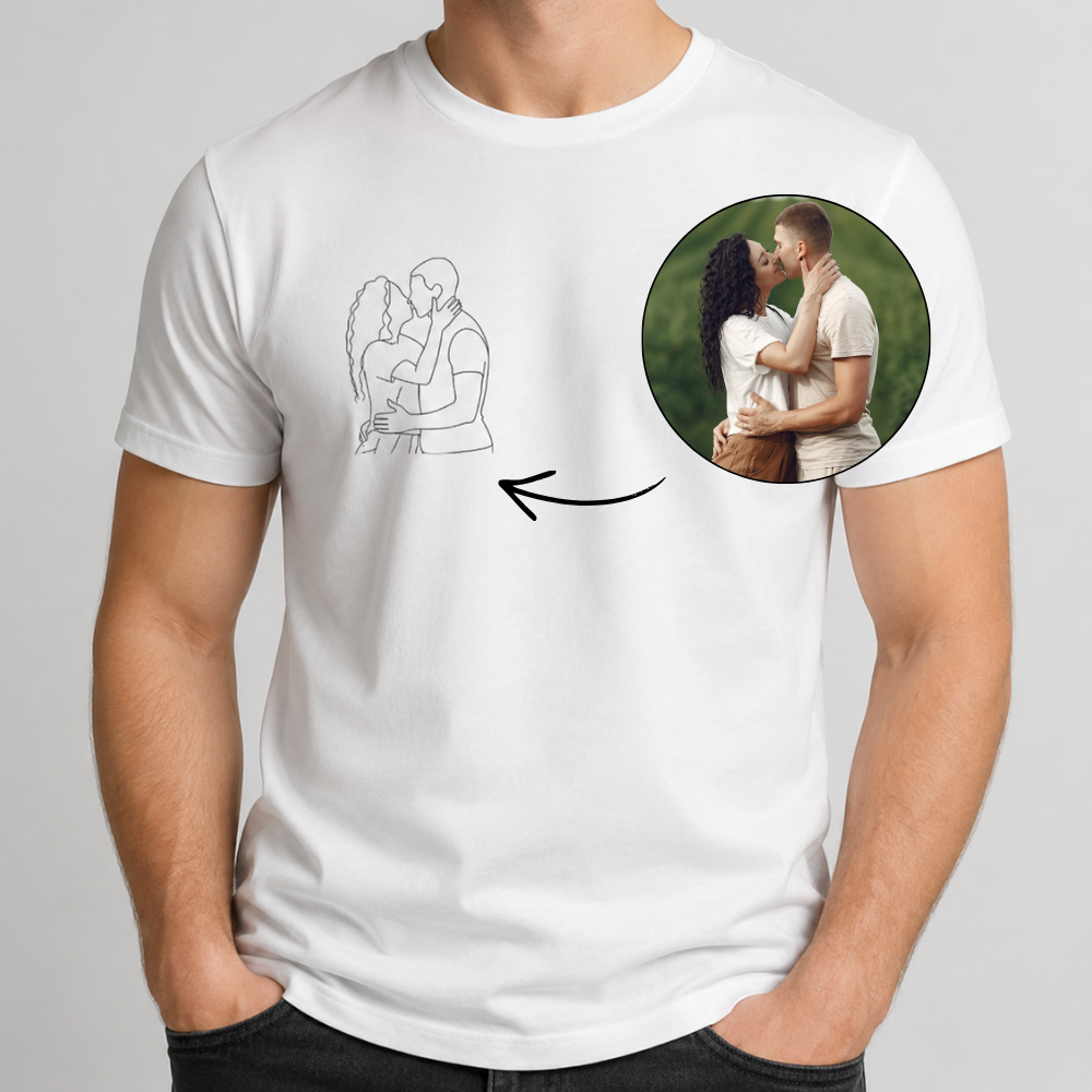 Camiseta Personalizada com Foto em Desenho Fine Line (IA)