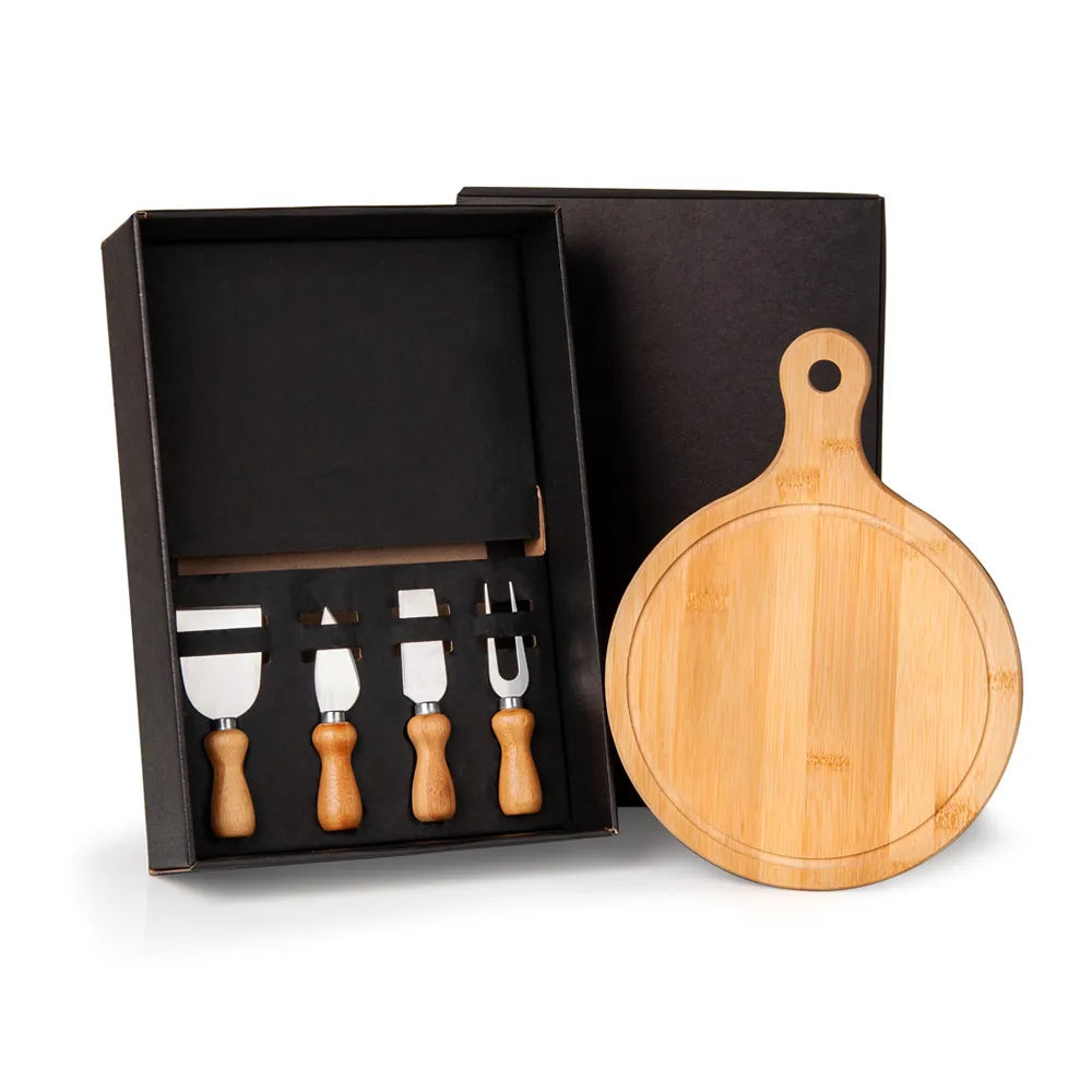 Kit Queijo Presente em Bambu, Madeira e Inox | 5 Peças