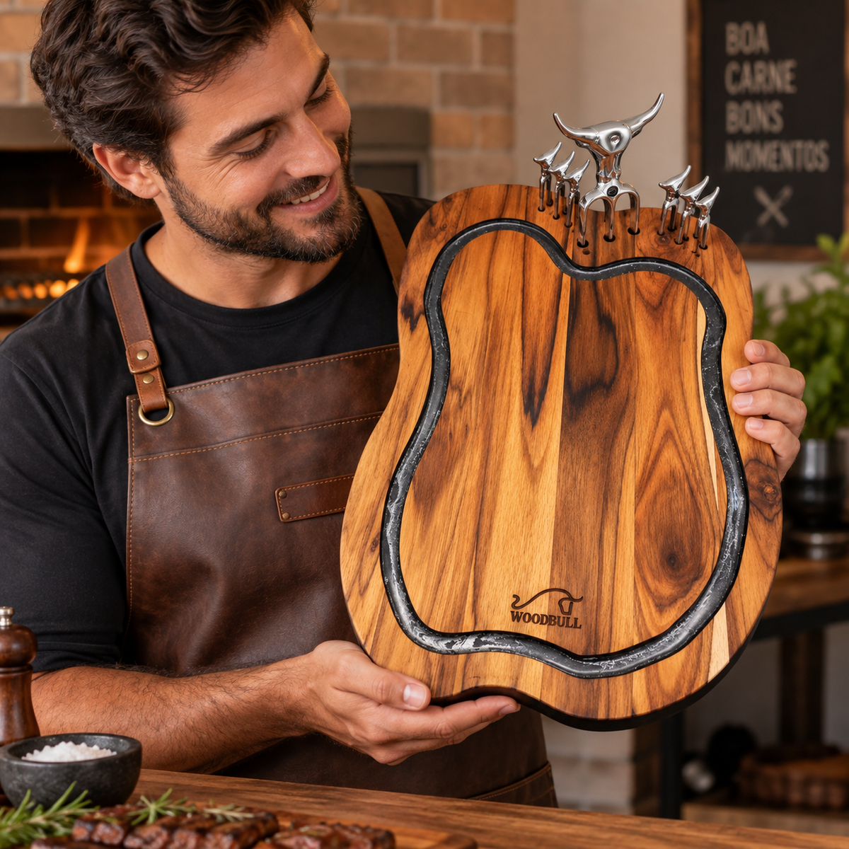 Tábua de Churrasco Personalizada Damascus Design