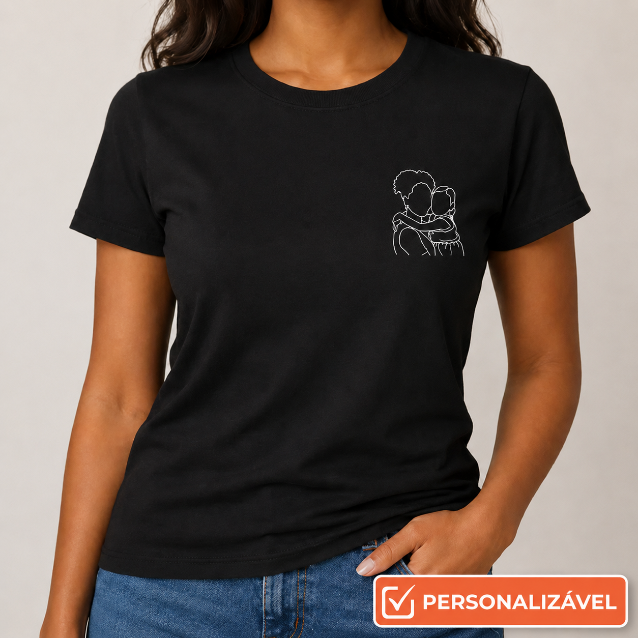 Camiseta Personalizada com Foto em Desenho Fine Line (IA)