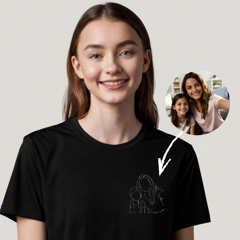 Camiseta Personalizada com Foto em Desenho Fine Line (IA)
