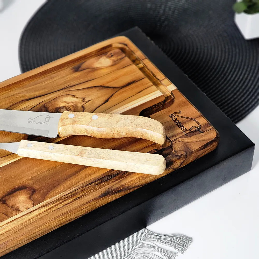 Kit para Churrasco em Madeira Teca com 3 Peças | Presente Gourmet