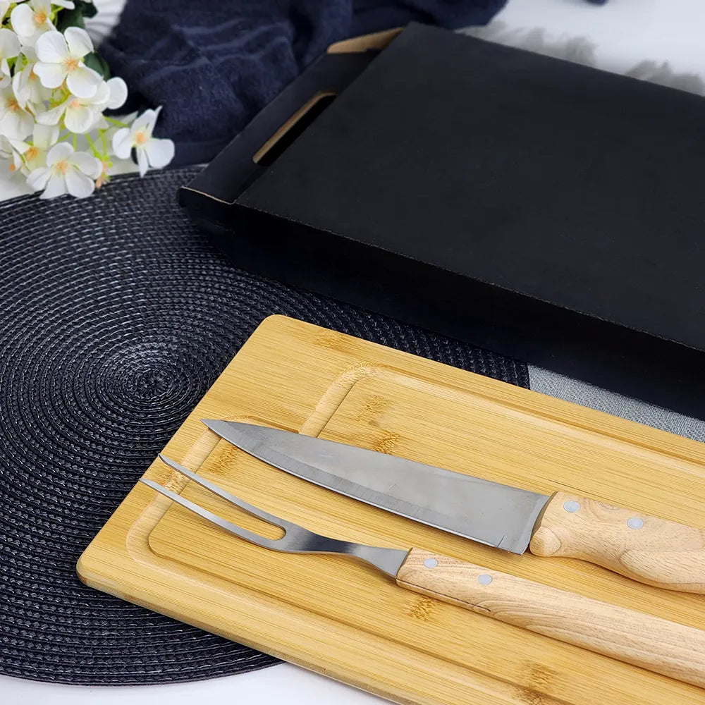 Kit Churrasco Presente em Bambu e Inox | 3 Peças