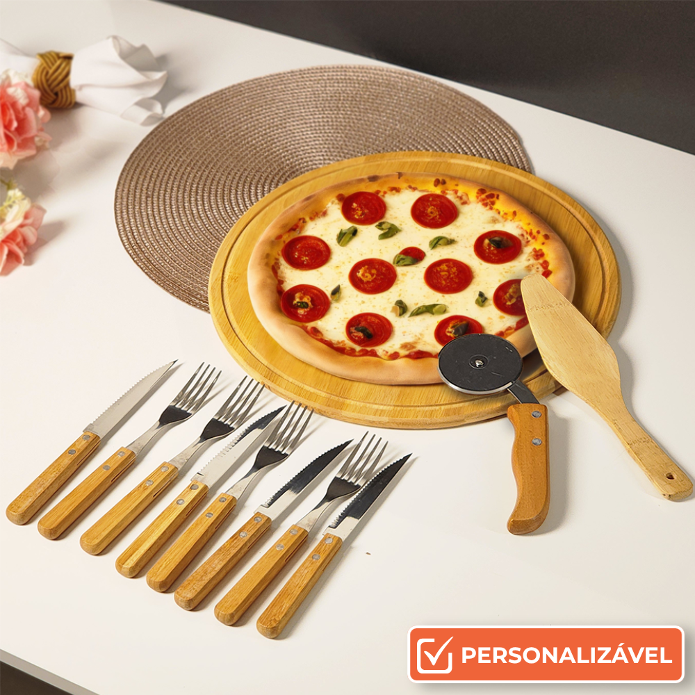 Conjunto para Pizza em Bambu 35 cm com 11 Peças