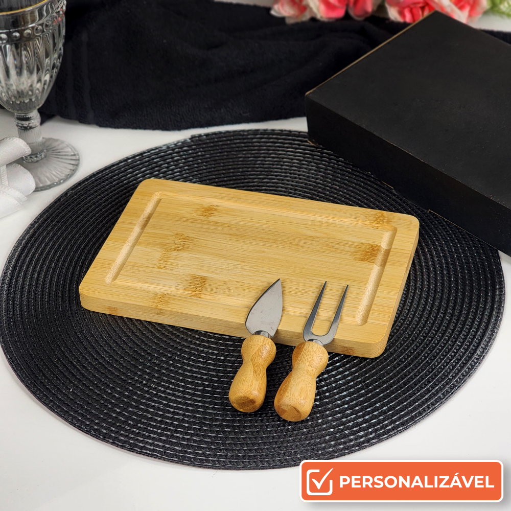 Conjunto para Queijo Presente em Bambu e Inox | 3 Peças