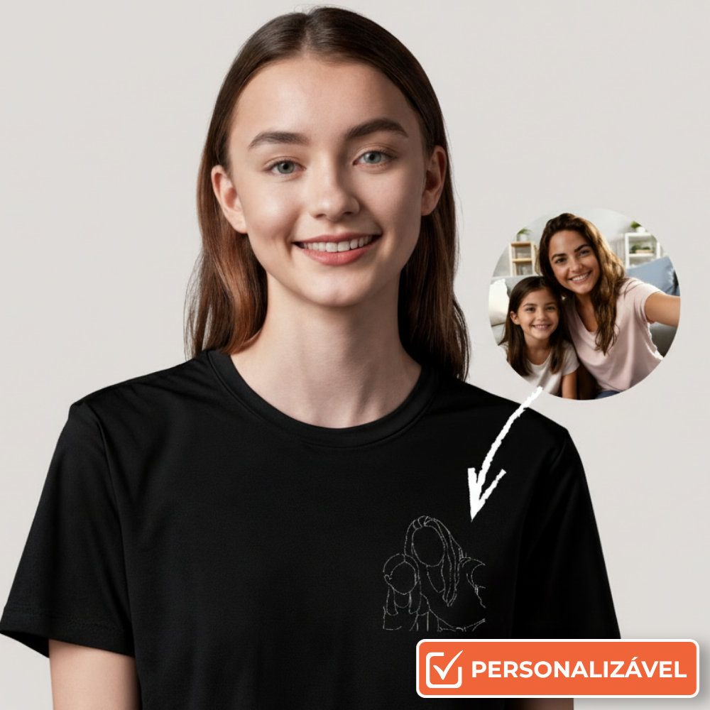 Camiseta Personalizada com Foto em Desenho Fine Line (IA)