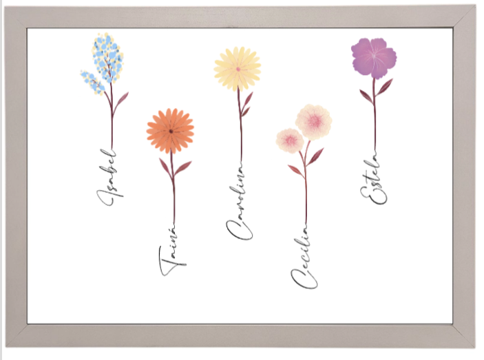 Quadro Personalizado Flores | Com Vidro | Preto, Branco ou Prata