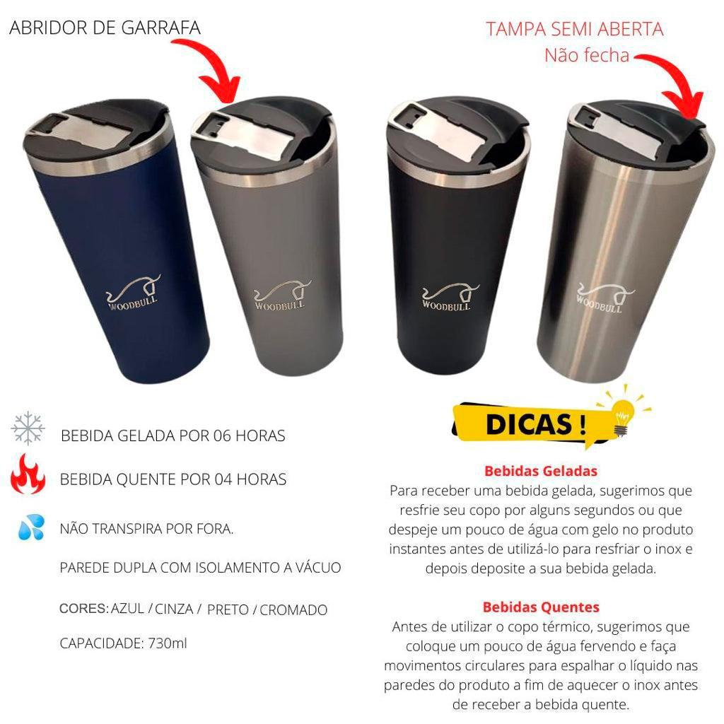 Copo Térmico Cerveja Chopp Personalizado com Tampa e Abridor 730 ml