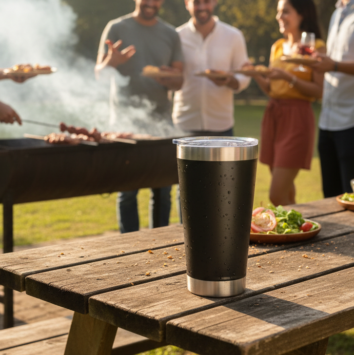 Copo Térmico em Aço Inox 473ml com Tampa Vedada para Bebidas Quentes e Geladas