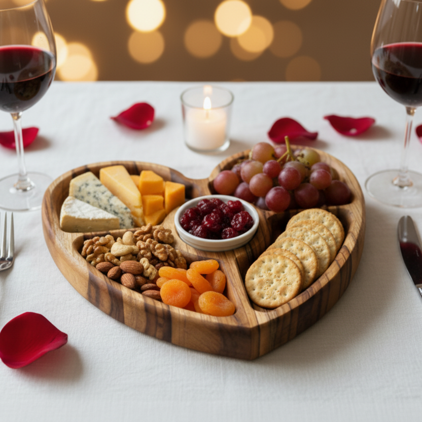 Petisqueira em Formato de Coração com Molheira e 5 Divisões | Presente Romântico