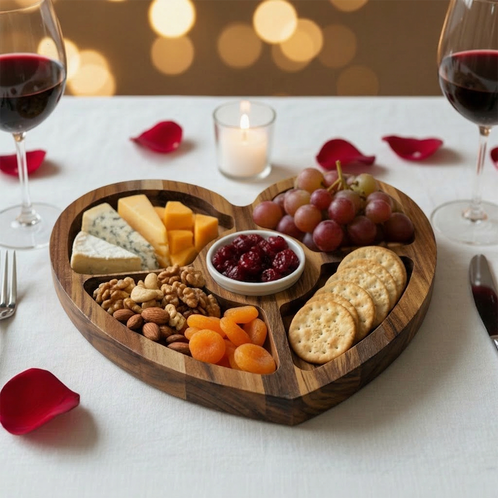 Petisqueira em Formato de Coração com Molheira e 5 Divisões | Presente Romântico