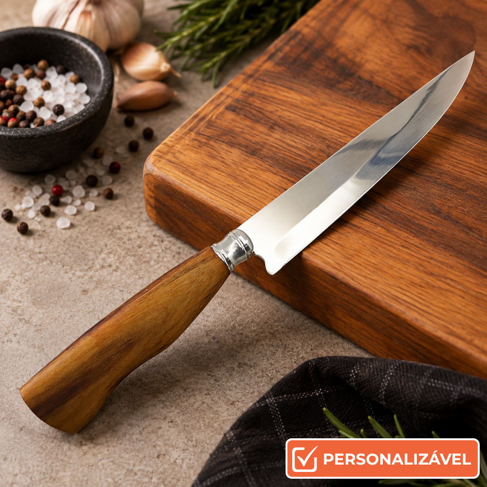 Faca para Churrasco Personalizada em Inox e Madeira 7” sem Bainha