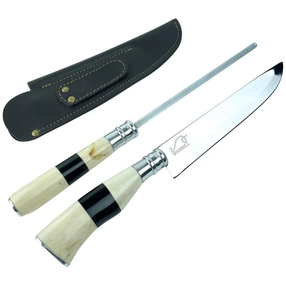 Faca e Chaira Para Churrasco Personalizada Inox Osso e Chifre 8" C/ Bainha