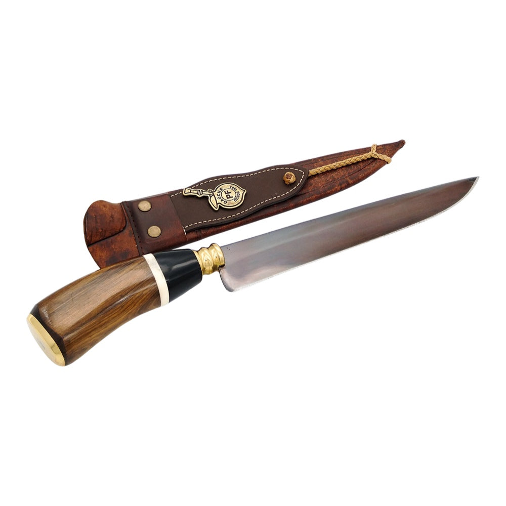 Faca para Churrasco Personalizada Aço Carbono Fosfatizada Artesanal Cabo Madeira Osso Chifre c/ Bainha 8"