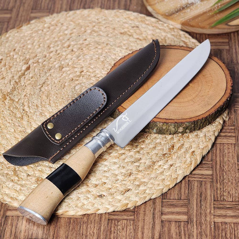 Faca para Churrasco Personalizada Inox Artesanal Cabo Madeira Chifre 8" c/ Bainha