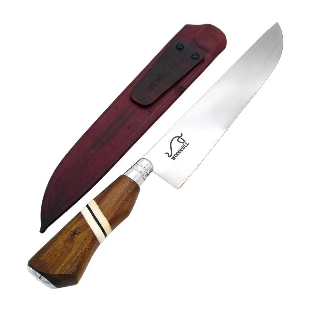 Faca para Churrasco Personalizada Inox Artesanal Cabo Madeira Osso 10" c/ Bainha
