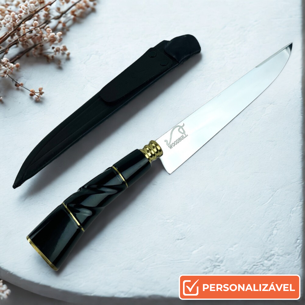 Faca para Churrasco Personalizada Inox Artesanal Cabo Chifre c/ Bainha 8''