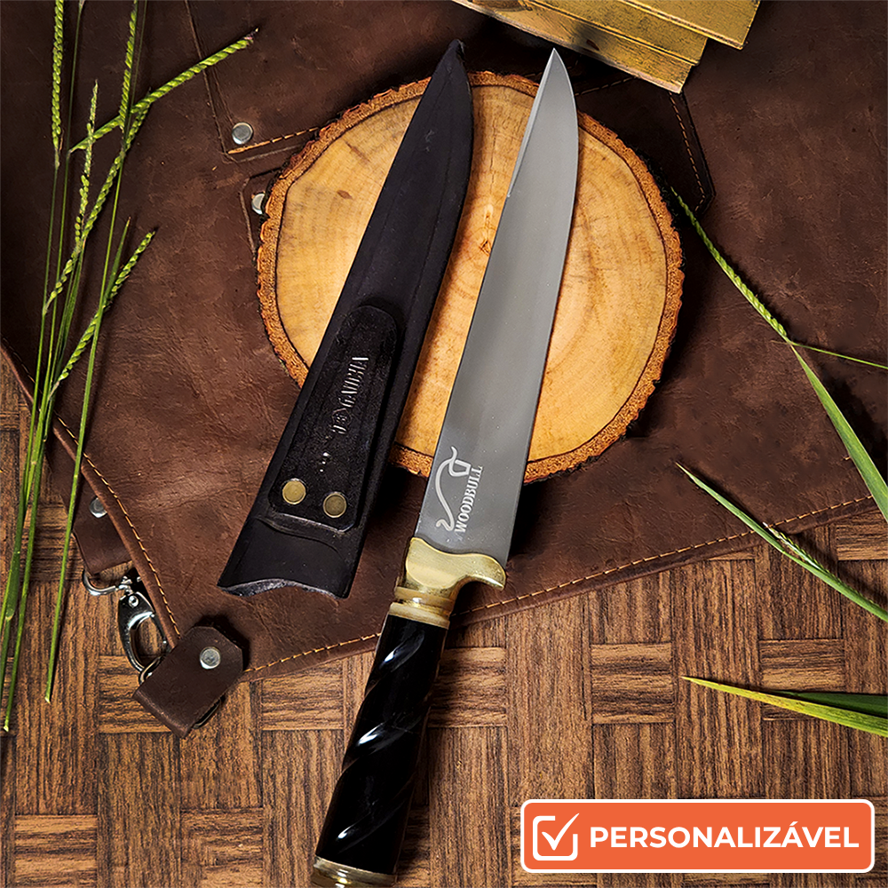 Faca para Churrasco Inox Artesanal Cabo Chifre Torneado 8" c/ Bainha