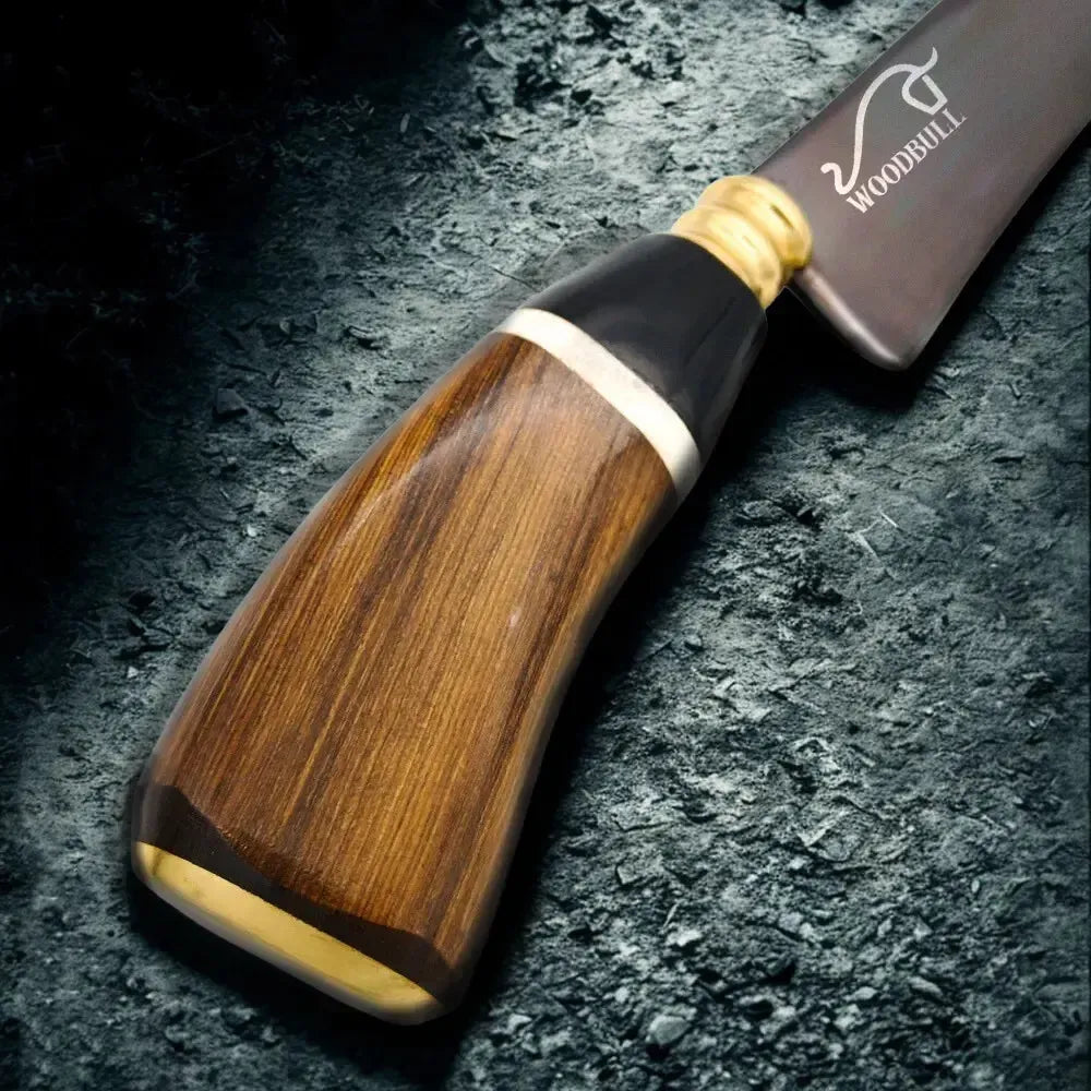 Faca para Churrasco Personalizada Aço Carbono Fosfatizada Artesanal Cabo Madeira Osso Chifre c/ Bainha 8"