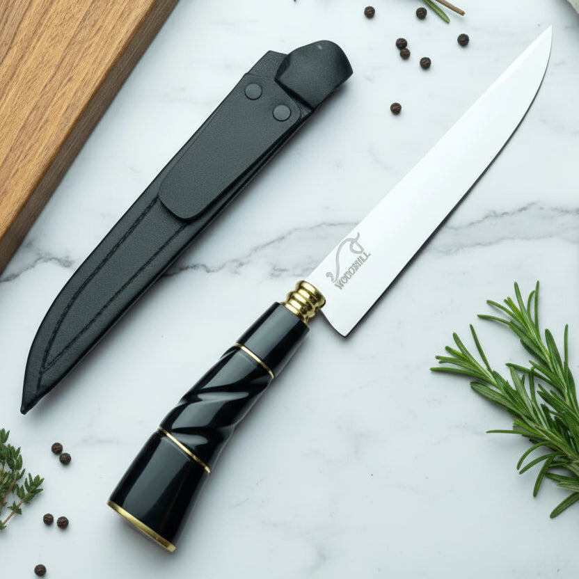 Faca para Churrasco Personalizada Inox Artesanal Cabo Chifre c/ Bainha 8''